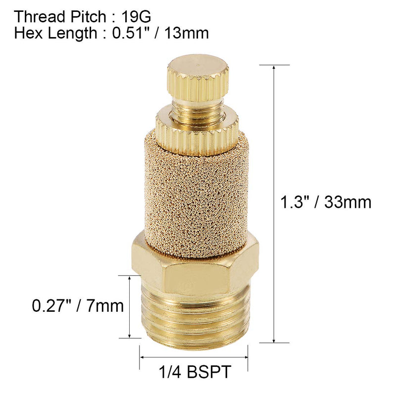 [Australia - AusPower] - uxcell Top Adjustable Pneumatic Air Exhaust Silencer Muffler Copper 1/4 BSPT Gold Tone 2pcs 