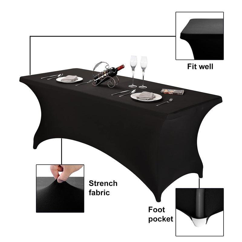 [Australia - AusPower] - FORLIFE Spandex Table Covers 6ft，Fitted Tablecloth for 6ft Rectangular Tables, Stretch Patio Table Covers, Universal Spandex Table Cover for Wedding, Banquet, Party (6ft, Black) 