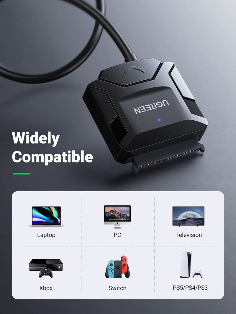 [Australia - AusPower] - UGREEN SATA to USB 3.0 Adapter Cable for 3.5 2.5 Inch SSD HDD SATA III Hard Drive Disk Converter Support UASP Compatible with Samsung Seagate WD Hitachi Toshiba with 12V Power Adapter 