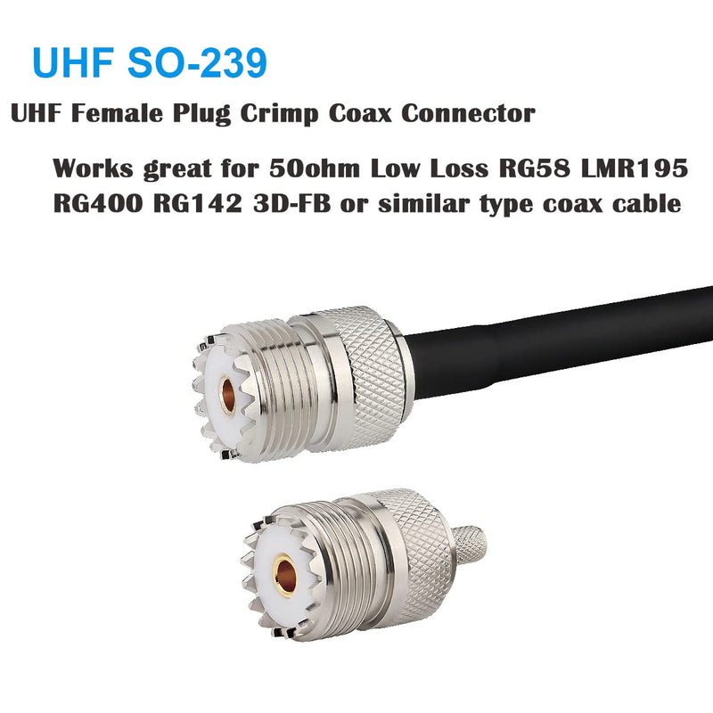 [Australia - AusPower] - MOOKEERF 5 Pack SO239 Crimp Connectors SO-239 UHF Female Plug Crimp Coax Connector Adapter PL259 RF Connector for RG58/RG142/RG400/LMR195/KSR195/3D-FB Cable 