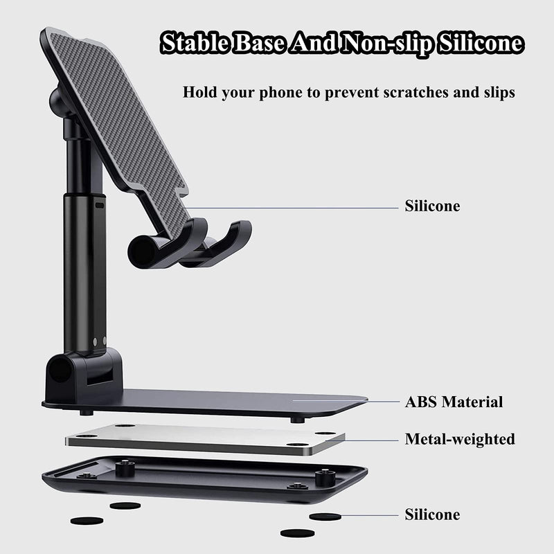 [Australia - AusPower] - 2 Pcs Cell Phone Stand, Adjustable Angle Height Phone Stand for Desk, Fully Foldable/Portable Phone Holder, Compatible for iPhone 12/12 Pro/Pro Max/Smartphones/iPad Mini/Kindle/Tablet Black+White 
