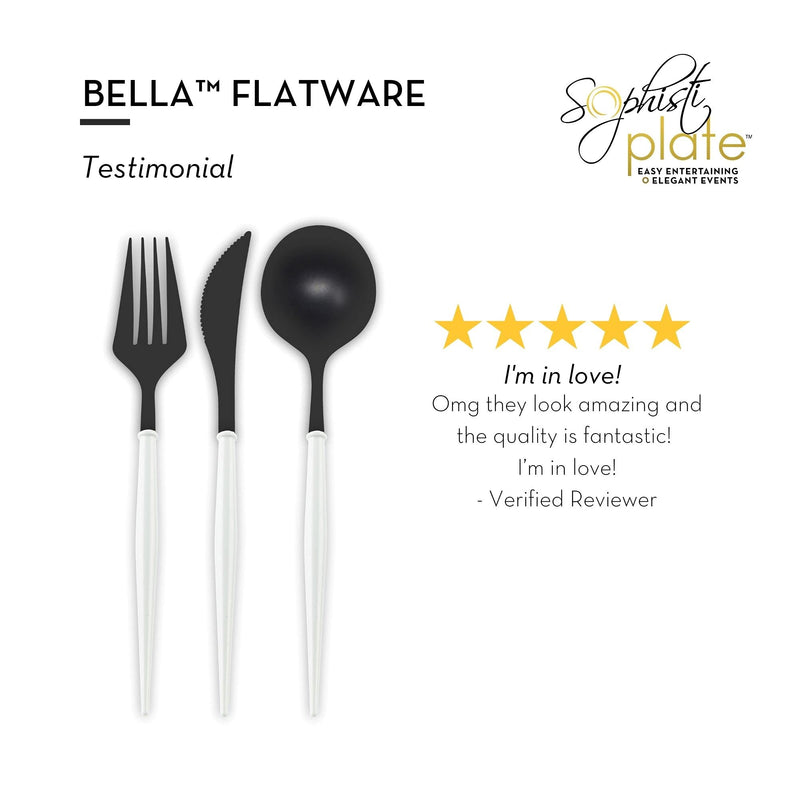 [Australia - AusPower] - Sophistiplate Bella Flatware Cutlery Set for 12 | Fork, Spoons & Knives Silverware Utensil Set | Reusable Dinnerware Sets Plastic Top Rack Dishwasher Safe | Black Flatware with White Handles 36 Count Black with White Handles 