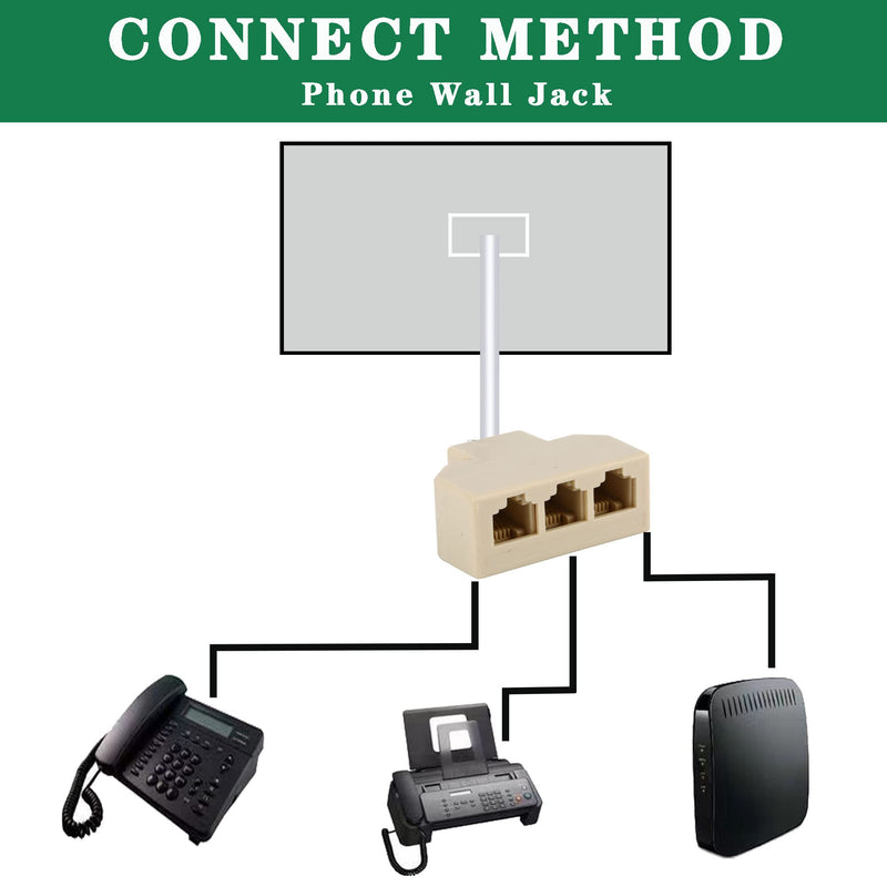 [Australia - AusPower] - Phone Splitter 3 Way Telephone Adapter RJ11 6P4C 1 Female to 3 Females for Landline and Fax -Ivory-1Pack 
