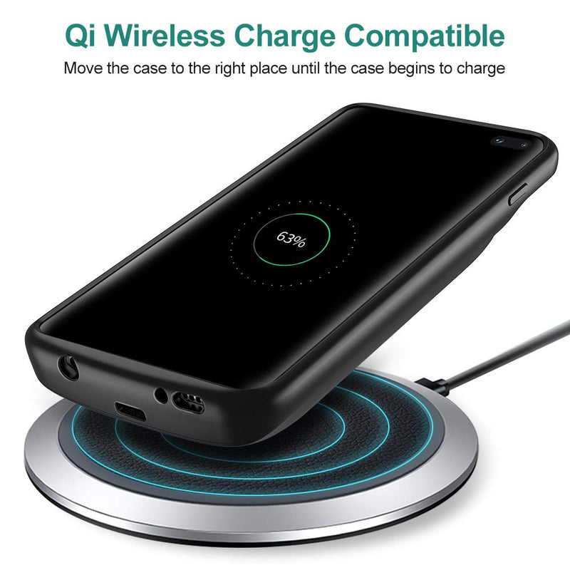 [Australia - AusPower] - NEWDERY Upgraded Galaxy S10 Plus Battery Case Qi Wireless Charging Compatible, 10000mAh Rechargeable Extended Charger Case Compatible Samsung Galaxy S10+ Plus (Black) 