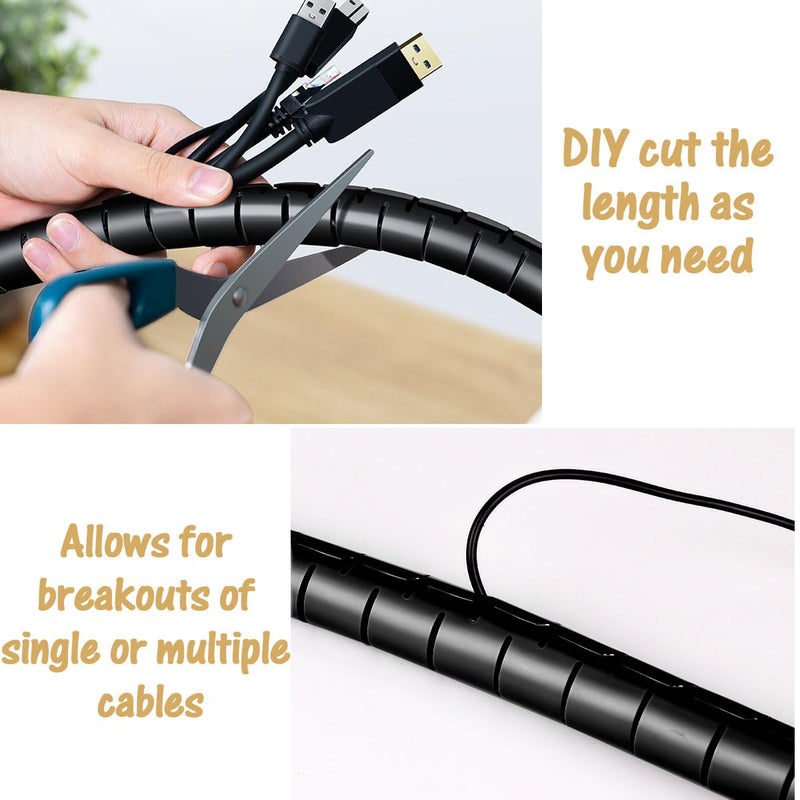 [Australia - AusPower] - Fanoshon 13 1/8ft -1/2 Inch Braided White Cable Sleeve Cover Organizer Split Cord Management Protectors Pet Proof - Self Wrapping Wire Loom Tube for Desk PC/TV/Computer/Home Theater/Engine Bay 22MM+28MM -1PACK Black 06 