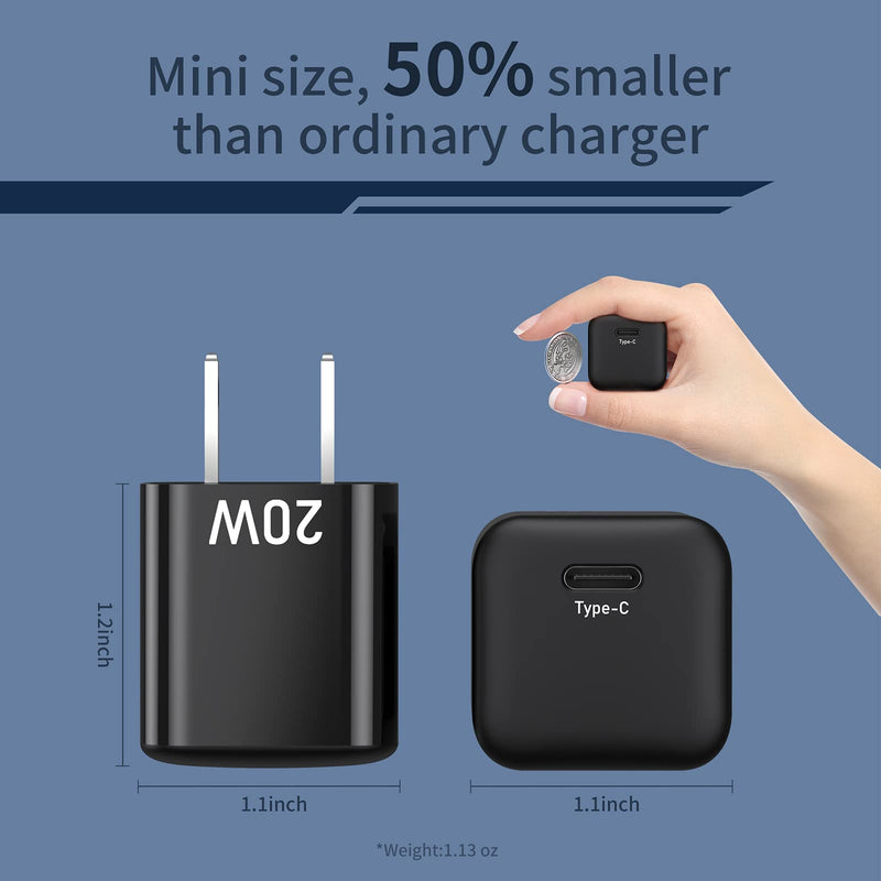 [Australia - AusPower] - USB C Wall Charger 20W, MOVESPEED PD Mini Fast Charger Block, Durable Compact Quick Charging Wall Plug Adapter Compatible with iPhone 13 12 11 Pro/Max/Mini, iPad, Airpods, Galaxy, Pixel Black 