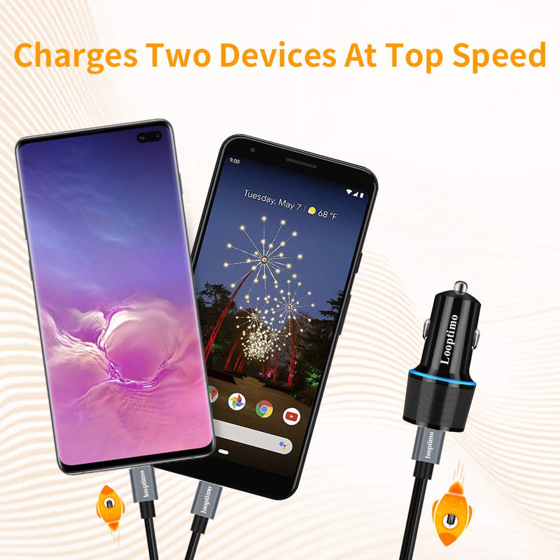 [Australia - AusPower] - Fast USB C Car Charger, Compatible with Samsung Galaxy Note 20/10/9,S22/S21/S20/S10/S9/S8, Google Pixel 5/ 4a/4/3XL/3/3a, Power Delivery & Quick Charge 3.0(Fast Charging Cord 3.3Ft 2 Pack Included) Black 