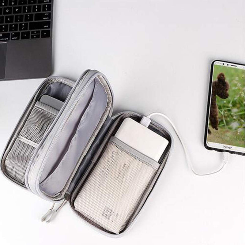 [Australia - AusPower] - Electronic Organizer Bag, Waterproof Portable Electronic Organizer Travel Accessories Cable Bag Universal Cord Storage Case for Cable/Cord Storage, Charging Cable, Cell Phone, Power Bank, Kid’s Pens Double Layer - Gray 