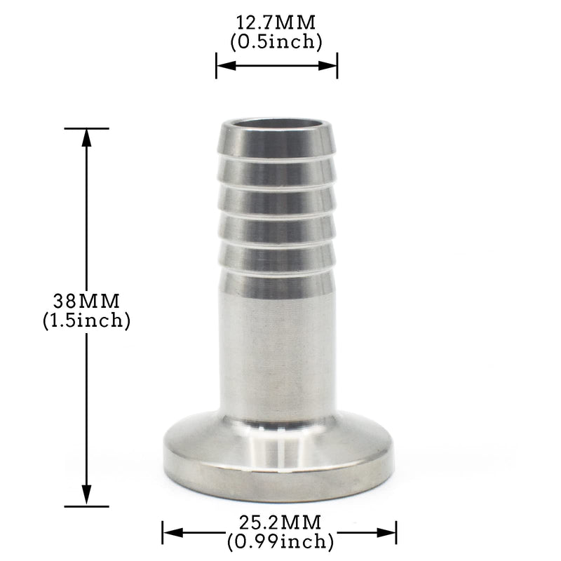 [Australia - AusPower] - QMINOX 1/2" Tri Clamp Hose Barbed Adapter SS304 with Flange 25.2mm Sanitary Hose Pipe Fitting TC 25.4 x 1/2" 