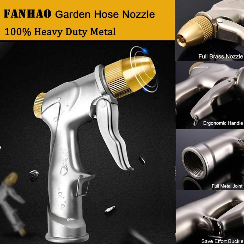[Australia - AusPower] - FANHAO Upgrade Garden Hose Nozzle Sprayer, 100% Heavy Duty Metal Handheld Water Nozzle High Pressure in 4 Spraying Modes for Hand Watering Plants and Lawn, Car Washing, Patio and Pet 4 Spray Patterns 