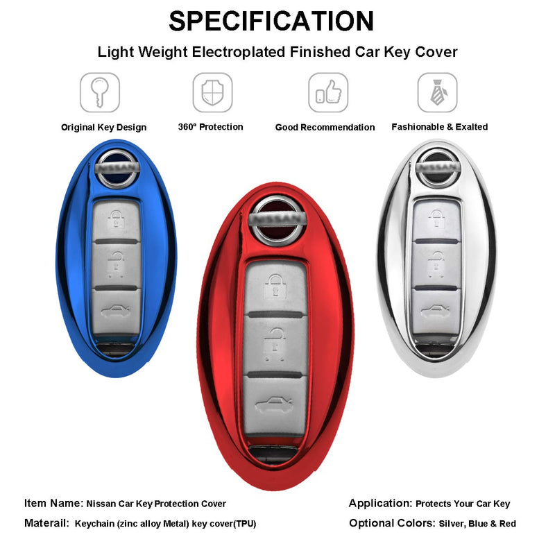 [Australia - AusPower] - Kaser TPU Smart Remote Car Key Fob Cover for Nissan Altima Maxima Sentra Rouge Patrol Quest Murano Pathfinder Serena Juke Versa Leaf Kicks Qashqai X-Trail Armada Infiniti Q70 M56 M37 M35 (BLU) 