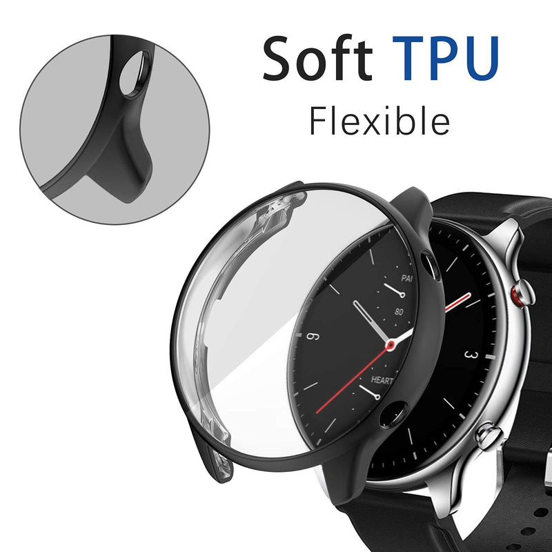 [Australia - AusPower] - Case Compatible with Amazfit GTR 2 & GTR 2e (Not GTR 3) Screen Protector Soft TPU Full Cover for Amazfit GTR 2 and GTR 2e Smartwatch Accessories (Black/Silver/Clear, GTR 2) Black/Silver/Clear 