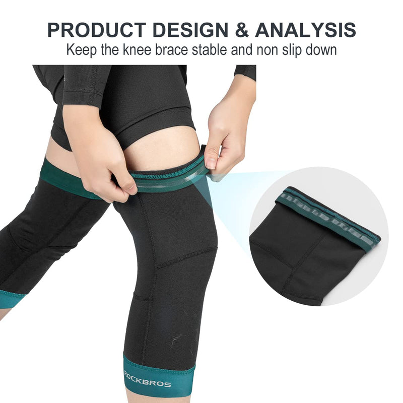 [Australia - AusPower] - ROCKBROS Knee Warmer for Men Thermal Leg Warmer Knee Brace Anti-slip Knee Sleeves Winter for Basketball Cycling Knee Warmer Black Green Small/Medium 