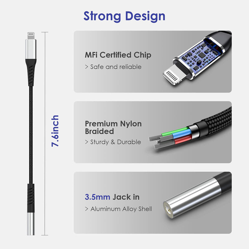 [Australia - AusPower] - Lightning to 3.5mm Adapter, [ MFi Certified] MOOU iPhone Headphone Jack Adapter Lightning to Aux Audio Dongle Cable Compatible with iPhone 13/12 Mini/12 Pro/11/11 Pro/11 Pro Max/SE/X XR XS 8 7 Bright silver 