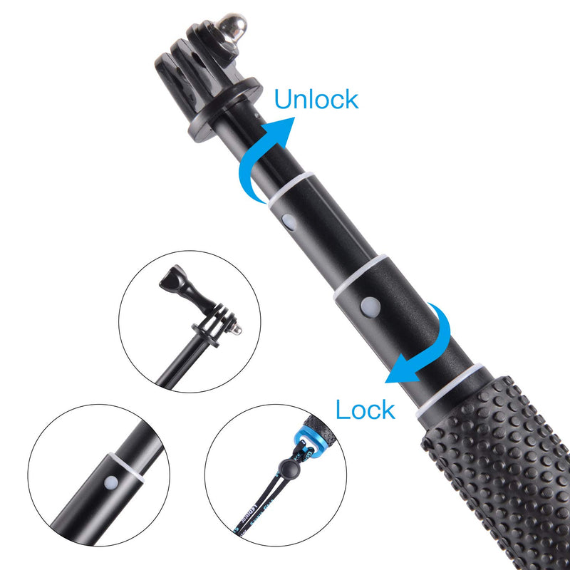 [Australia - AusPower] - Trehapuva Selfie Stick, 19” Waterproof Extension Hand Grip Adjustable Monopod Pole Compatible with GoPro Hero(2018) Hero 10 9 8 7 6 5 4 3+ 3 Session, AKASO, Xiaomi Yi,SJCAM SJ4000 SJ5000 SJ6000 More 