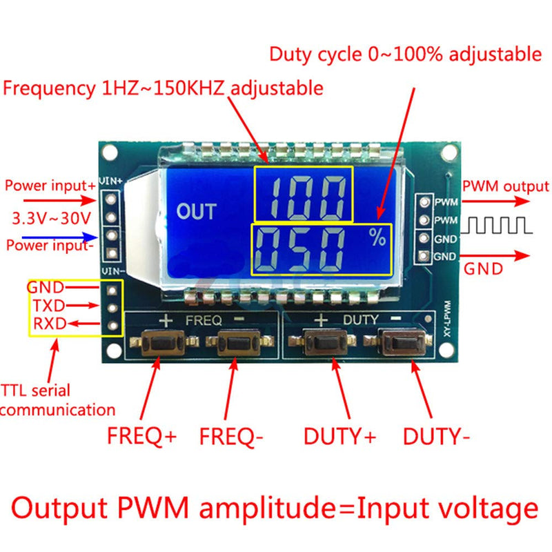 [Australia - AusPower] - HiLetgo 2pcs 1 Channel PWM Pulse Signal Generator PWM Pulse Frequency Duty Cycle Adjustable with LCD Display 1Hz-150Khz 3.3V-30V PWM Generator Board 