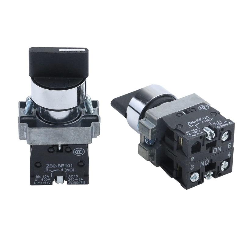 [Australia - AusPower] - Antrader 4pcs ZB2-BE101 SPDT 2NO 4 Pin 3 Position Round Top Rotary Selector Switch AC 600V 10A 3 Position, 2 NO 
