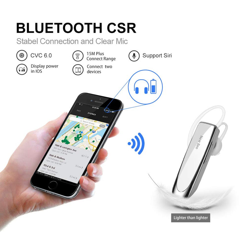 [Australia - AusPower] - [2 Pack] New bee Bluetooth Earpiece V5.0 Wireless Handsfree Headset 24 Hrs Driving Headset 60 Days Standby Time with Noise Cancelling Mic Headsetcase for iPhone Android Laptop Truck Driver(White) White 