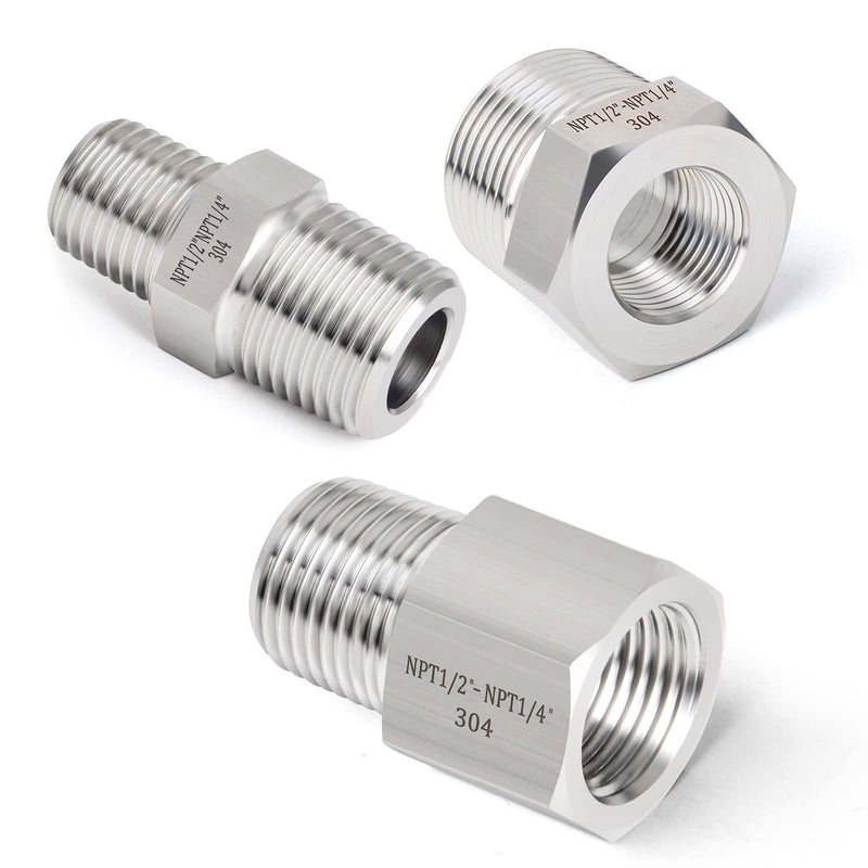 [Australia - AusPower] - GASHER 6PCS 304 Stainless Steel Pipe Fitting, Hex Bushing, Reducer Adapter, Reducing Hex Nipple 1/2 Inch NPT x 1/4 Inch NPT 1/2" NPT x 1/4" NPT 