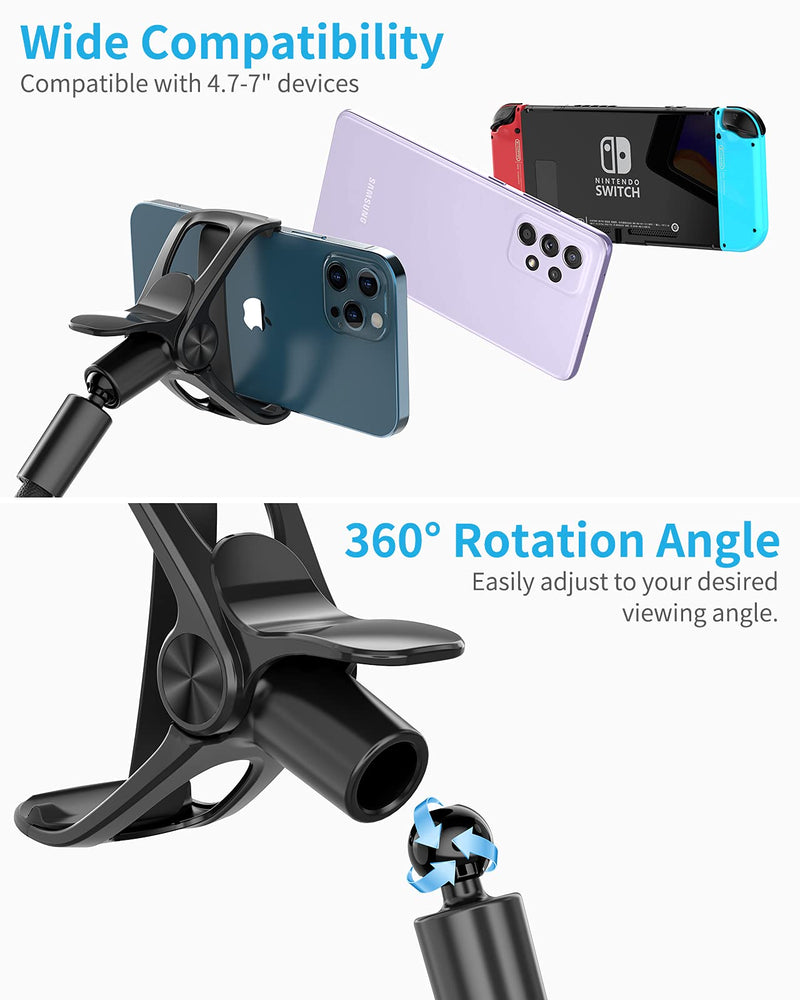 [Australia - AusPower] - Gooseneck Phone Mount Holder - SAIJI Flexible Long Arm 360 Adjustable Ball Head for Bed, Lazy Bracket Clamp Desk Stand, Compatible with Cell Phone 12 11 Pro Max XR 8 Plus, Overall Length 37.4in(Black) Black 