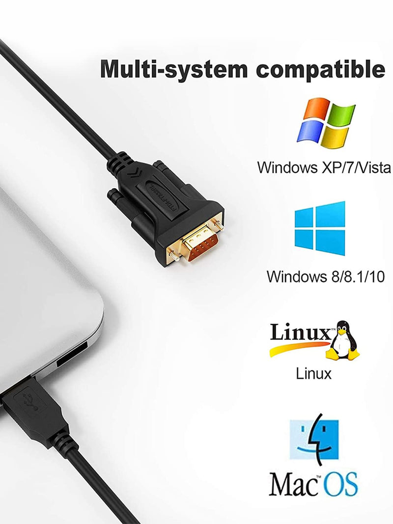 [Australia - AusPower] - USB to RS232 Adapter (FTDI Chipset), CableCreation 3 Feet RS-232 Male DB9 Serial Converter Cable for Windows 10, 8.1, 8,7, Vista, XP, 2000, Linux, Mac OS X 10.6 and Above,1M / Black 3.3ft/1M 