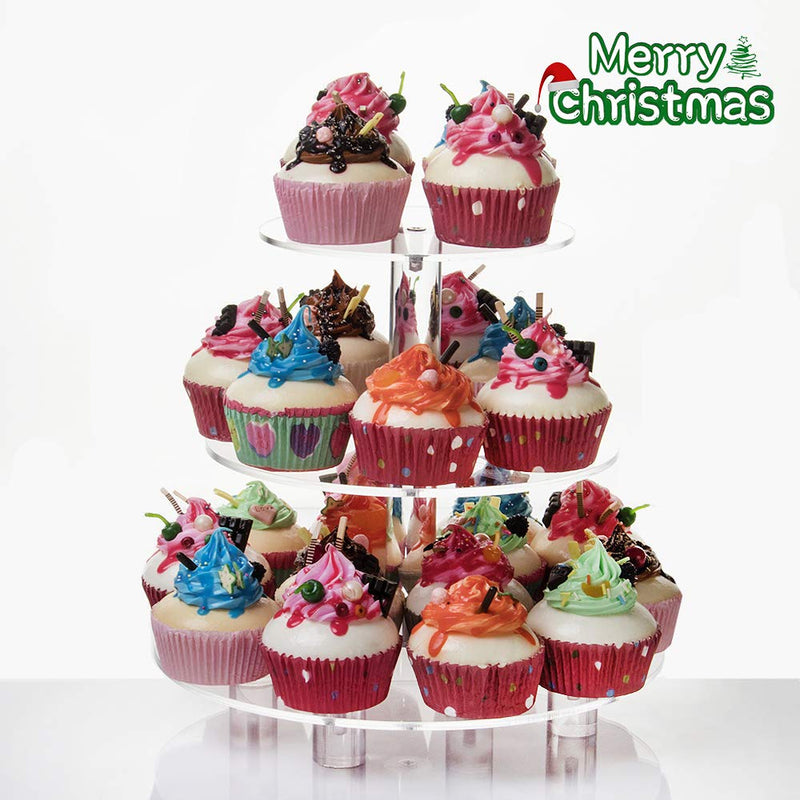 [Australia - AusPower] - Acrylic Cupcake Stand, Clear Dessert Tower Holder Display with Base for Wedding, Party, Baby Shower, 3 Tier Round, Transparent Round With Base 