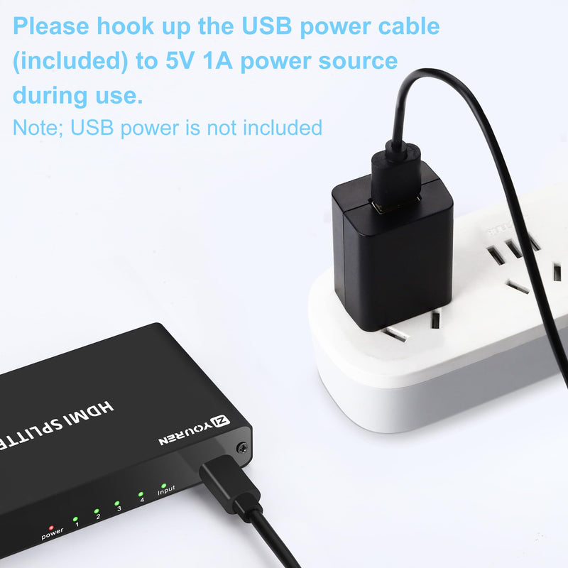[Australia - AusPower] - HDMI Splitter with HD HDMI Cable, 4K HDMI Splitter 1 in 4 Out for Full HD 4K@30HZ 1080P 3D Splitter (1 HDMI Source to 4 HDMI Displays) 1x4 