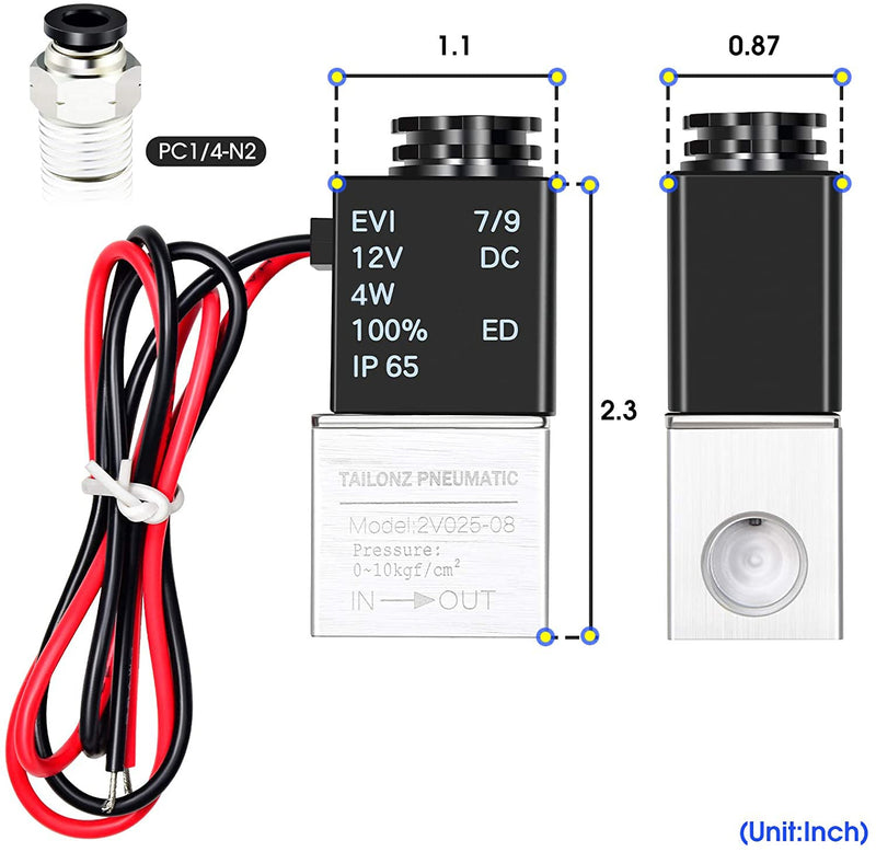 [Australia - AusPower] - TAILONZ PNEUMATIC 1/4 Inch NPT 12V/24V/110V/220V 2 Way Normally Closed Electric Solenoid Air Valve 2v025-08 1/4"NPT DC12V 