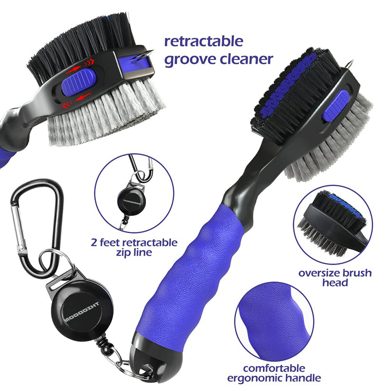 [Australia - AusPower] - THIODOON 2 Pack Golf Club Brushes and Groove Cleaner Oversized Golf Brush Head and Retractable Spike Super Non-Slip Handle Comfortable Grip Golf Club Cleaner 