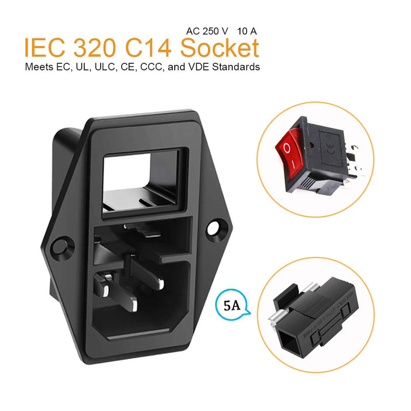[Australia - AusPower] - Module Plug,10A Fuse Switch Male Power Socket,Adapter Power Connector,3 Pins Inlet Power Socket,Black,Red Button,AC 250V 10A IEC 320 C14 3 Pieces 