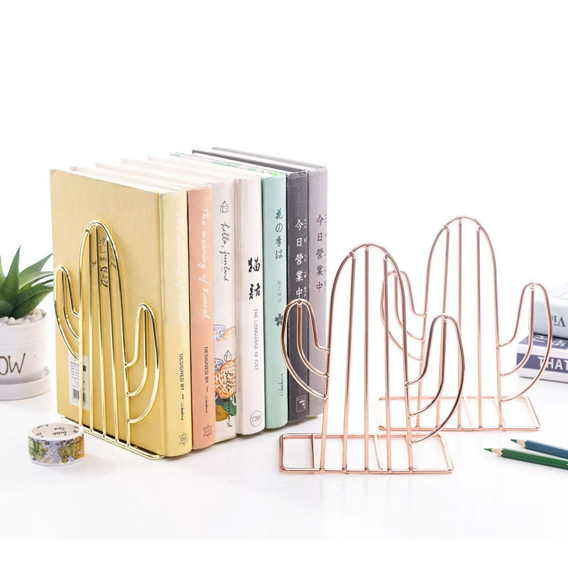 [Australia - AusPower] - SIPLIV Creative Minimalist Style Bookends Metal Adjustable Books Holder Stand Book Rack Desk Bookend - Cactus, Gold 