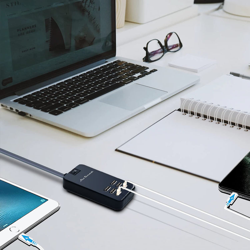 [Australia - AusPower] - USB Charger Station, 6 Port Desktop Charging Station for Multiple Devices, Wall Power Strip with Switch 