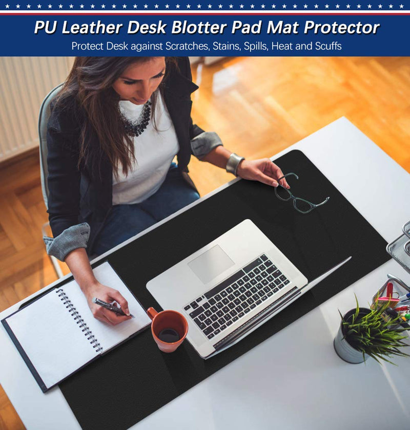 [Australia - AusPower] - Dual-Sided Desk Mat PU Leather Blotter Pad for Desktop on Top of Office Computer Laptop Writing Gaming Décor Accessories Table Topper Protector Under Keyboard Mousepad Pads Waterproof 24X36 Inch Black 24" X 36" Inch Black/Black 