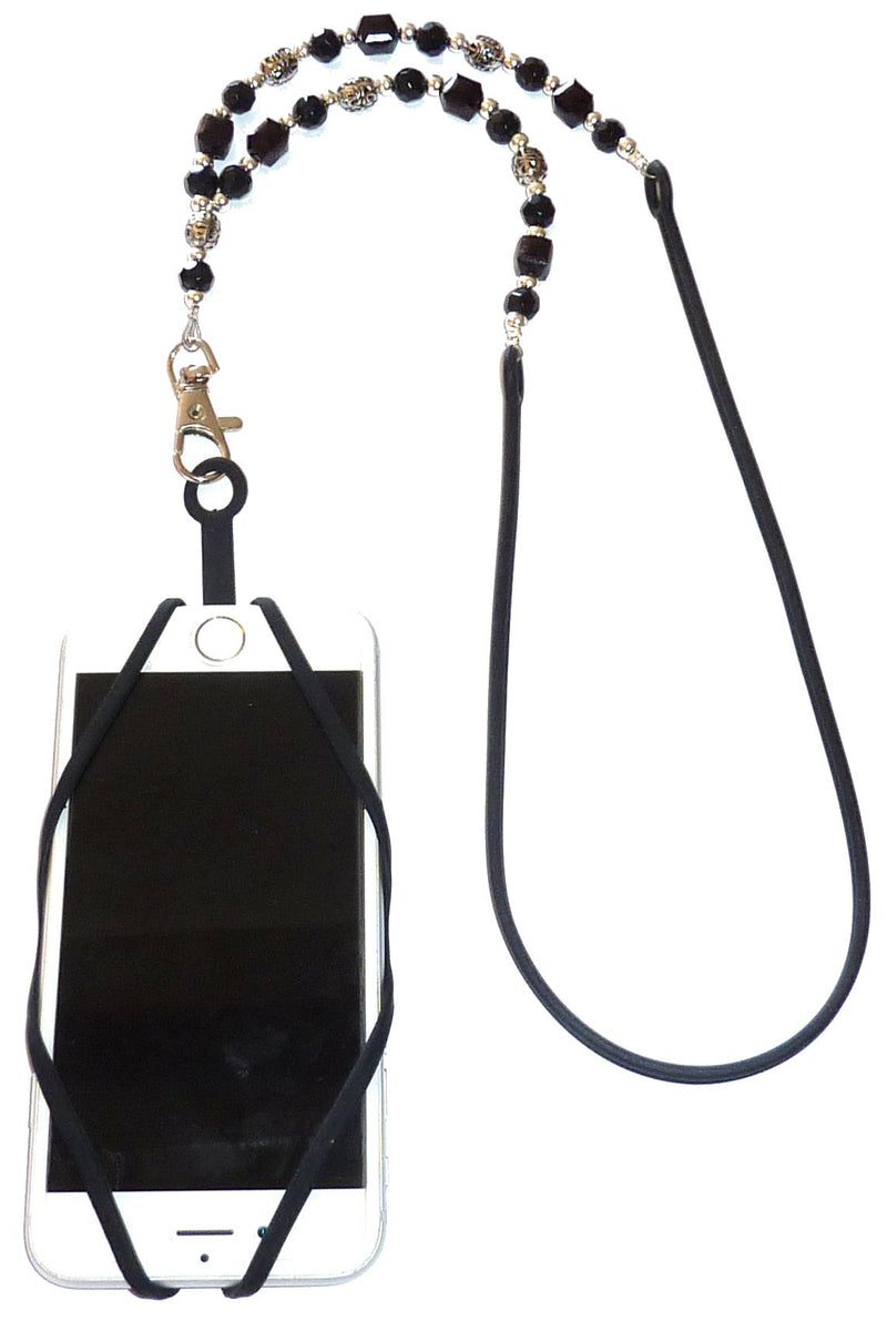 [Australia - AusPower] - Beaded Fashion Women's Universal lanyard 34", Strong Light weight Silicone strap, Phones, Multiple Keys and ID's (Black Beaded) Black Beaded 