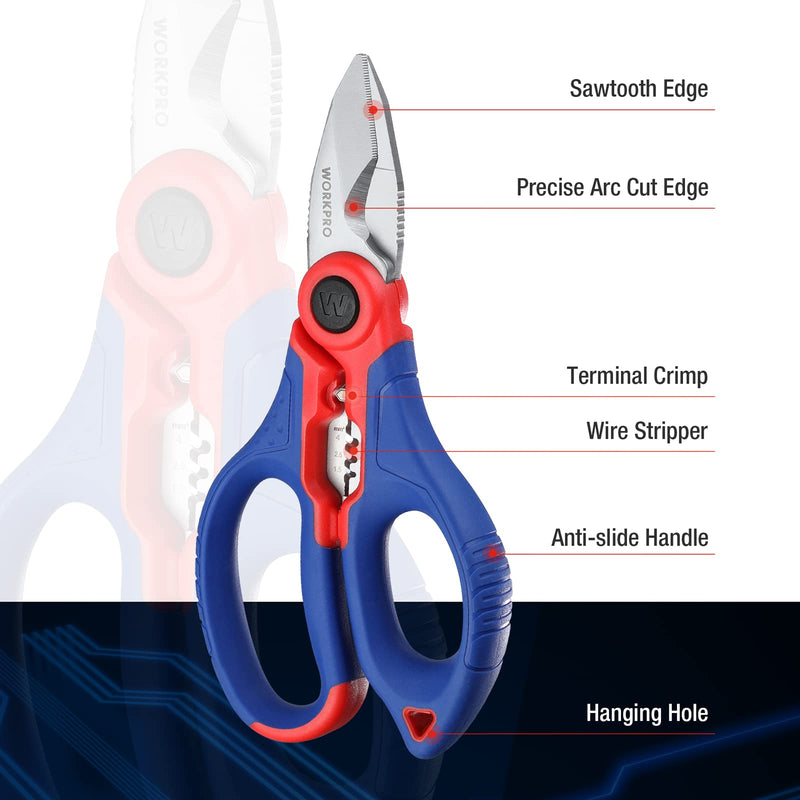 [Australia - AusPower] - WORKPRO Stainless Electricians Scissors, 6.4" Professional Electrician Shears with Wire Stripper for Soft Cable 