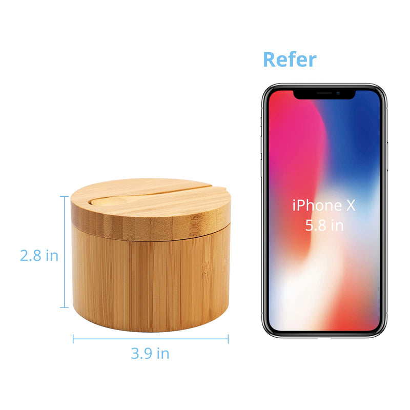 [Australia - AusPower] - Bamboo Salt Cellar with Mini Spoon by HTB, Kitchen Salt Box with Swivel Magnetic Closure Lid, Round Salt Container to Storage Pepper Spice Bath Salt Sea Salt 1pcs 