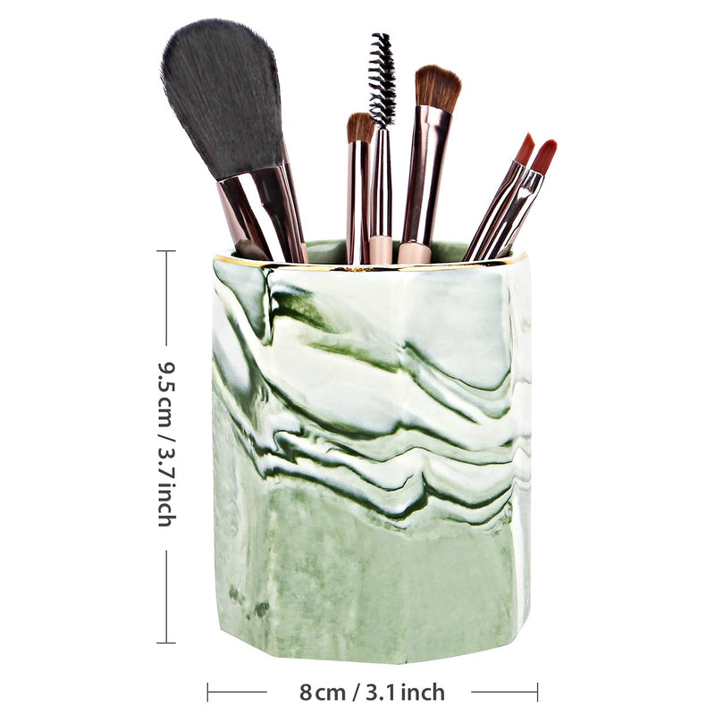 [Australia - AusPower] - Pen Holder, Decorative Ceramic Pencil Cup and Makeup Brush Stationery Accessories Desktop Organizer for Home School Office, Cute Marble Pattern Durable Large Capacity (Green) 
