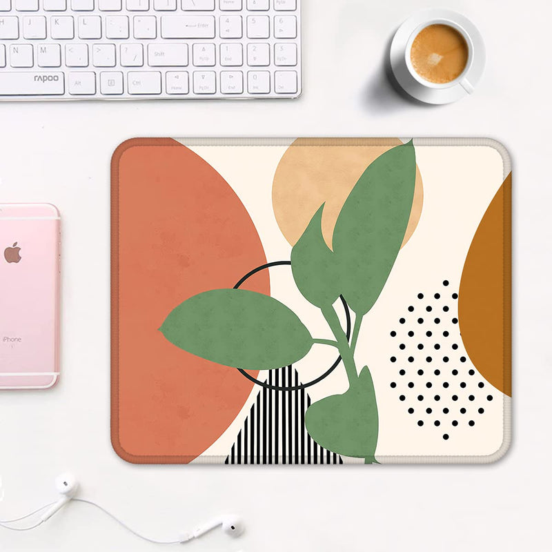 [Australia - AusPower] - Auhoahsil Mouse Pad, Square Boho Anti-Slip Rubber Mousepad with Durable Stitched Edges for Gaming Work Office Laptop Computer Women Men Kids, Cute Custom Pattern, 12" x 9", Modern Abstract Art Leaves 