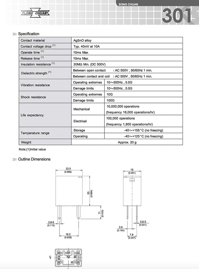 [Australia - AusPower] - Automotive Purpose Relays 301-1A-C-R1-U03-12VDC 4 PIN 4 Pack 