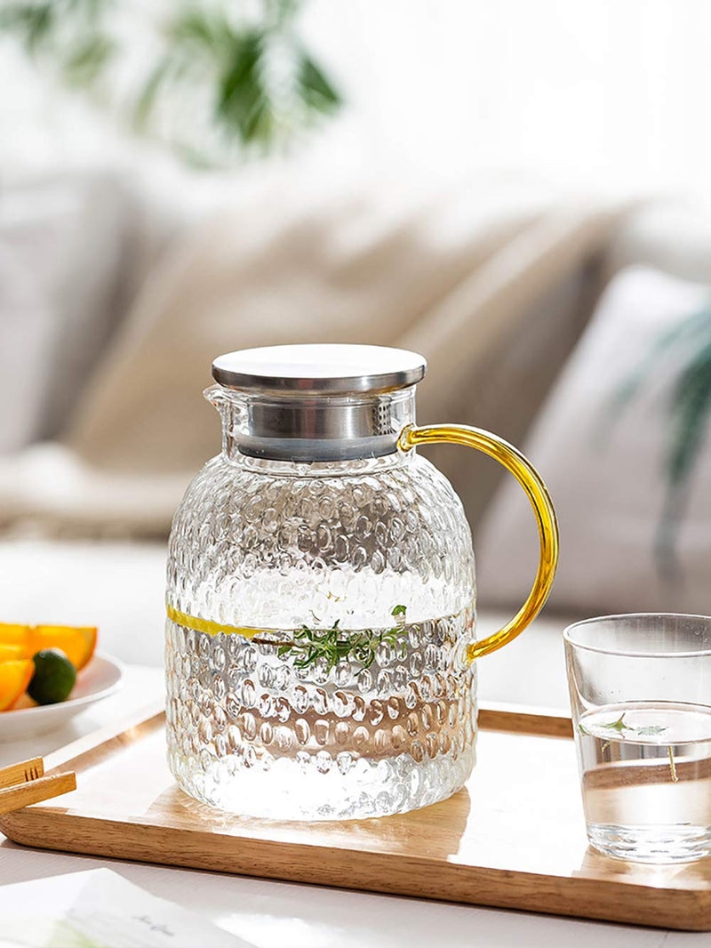 [Australia - AusPower] - MDZF SWEET HOME 60 Oz Glass Pitcher with Stainless Steel Strainer Lid Water Carafe for Homemade Juice & Iced Tea Hot or Cold Water Jar 