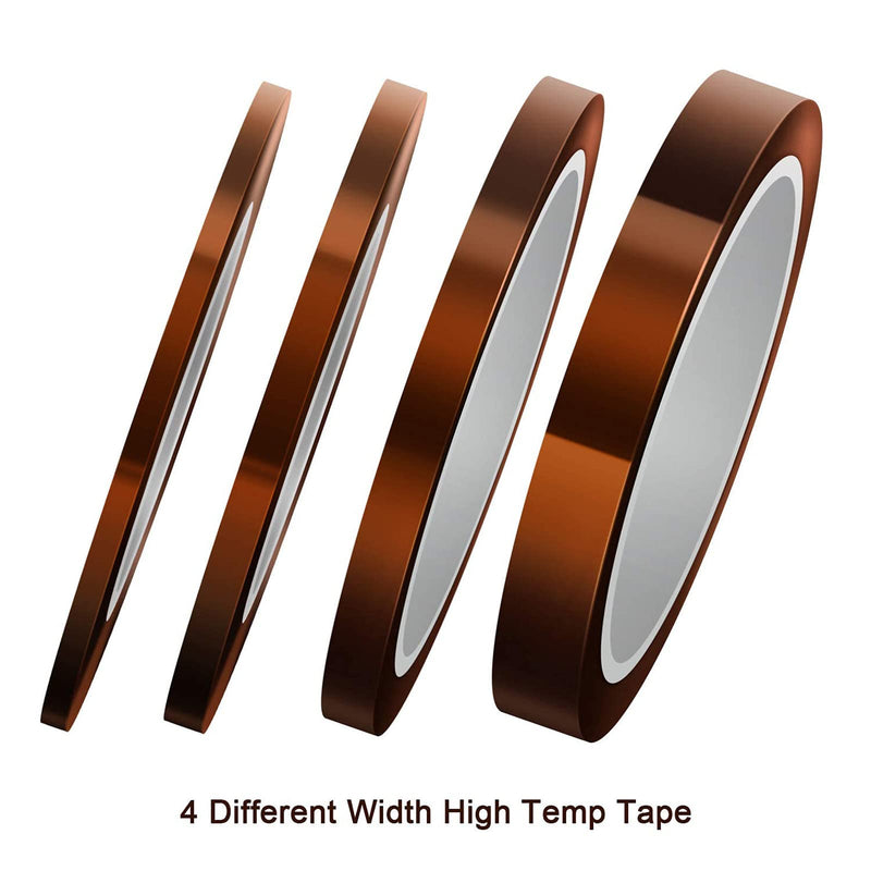 [Australia - AusPower] - LUTER 4 Rolls Heat Resistant Tape High Temp Tape Sublimation Tape Thermal Tape for Sublimating Print, Heat Transfer and Insulation, Wave Soldering (3mm/5mm/8mm/12mm x 33m, Tawny) 