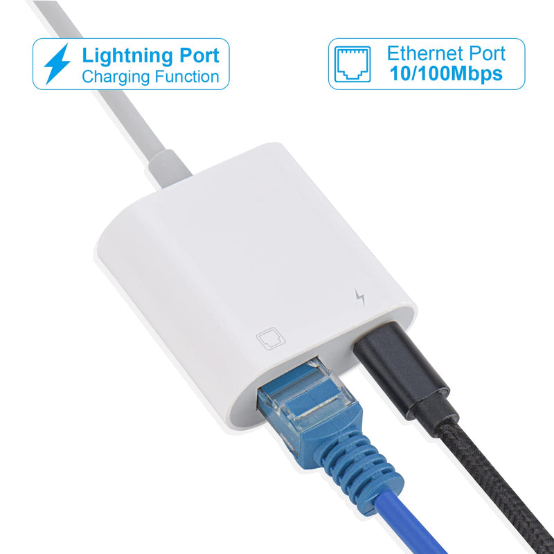 [Australia - AusPower] - Lightning to Ethernet Adapter,2 in 1 RJ45 Ethernet LAN Network Adapter with Charging Port for Phone,Pad 10/100Mbps High Speed,Plug and Play 