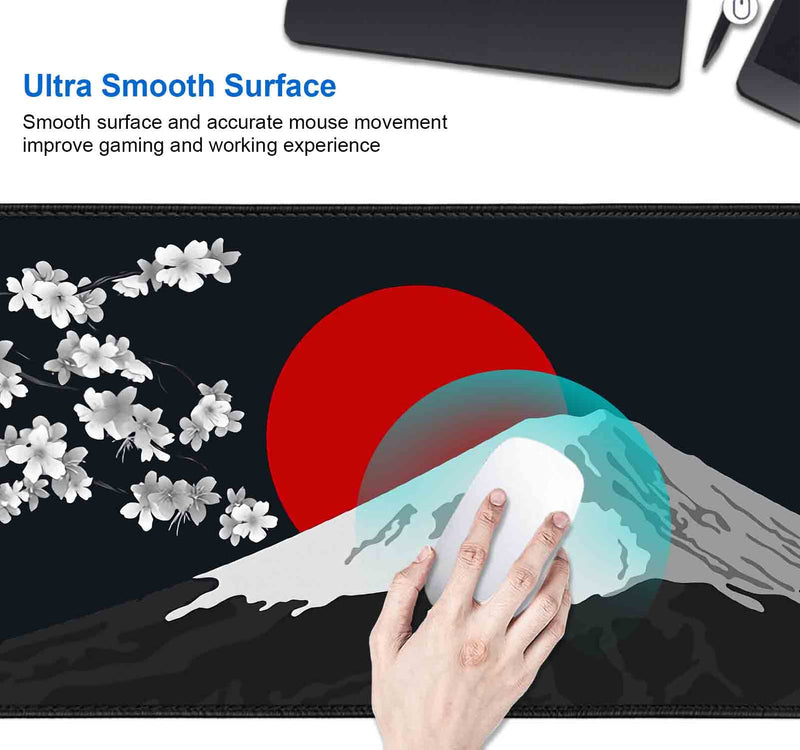 [Australia - AusPower] - IMAYONDIA Japan Mount Fuji Large Gaming Mouse Pad (35.4x15.7 in), Extended Non-Slip Rubber Base Mousepad, Keyboard Mat Desk Pad for PC Gamer, Computer, Desktop Accessories- Black White Red Scenery Japan Mount Fuji Scenery 