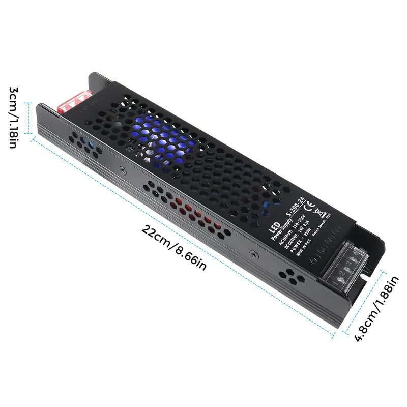 [Australia - AusPower] - 24V Power Supply, 8.5A 200W Universal Regulated Switching Power Supply Adapter, 110-250V AC to 24V DC Transformer, Converter, LED Driver for LED Strip Lighting Project 3D Printer CCTV Radio 24V 200W 