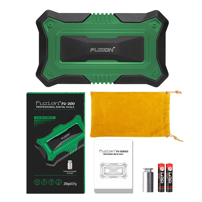 [Australia - AusPower] - Fuzion Digital Pocket Scale, 200g x 0.01g Jewelry Gram Scale, 6 Units Conversion, LCD Back-Lit Display, Use for Jewelry/Medicine/Food/Powder/Herb(Battery Included) Green 
