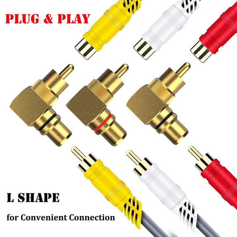 [Australia - AusPower] - Warmstor RCA Right Angle Adapter, Gold-Plated 8-Pack 90 Degree Metal RCA Male to RCA Female Connector Adapter (4 Black + 4 Red) 