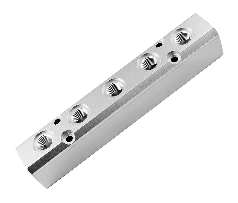 [Australia - AusPower] - LDEXIN 5 Way Pneumatic Manifold Air Distribution Block, Compressed Air Manifold Pneumatic Block, Air Coupler Fast Connector for Pneumatic Air Compressor, Silver 