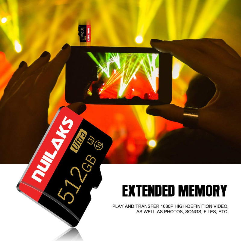 [Australia - AusPower] - 512GB microSDXC UHS-I U3 4K UHD Video High Speed Micro SD Card with Adapter for Dash Cams, Action Camera, Surveillance & Security Cams 