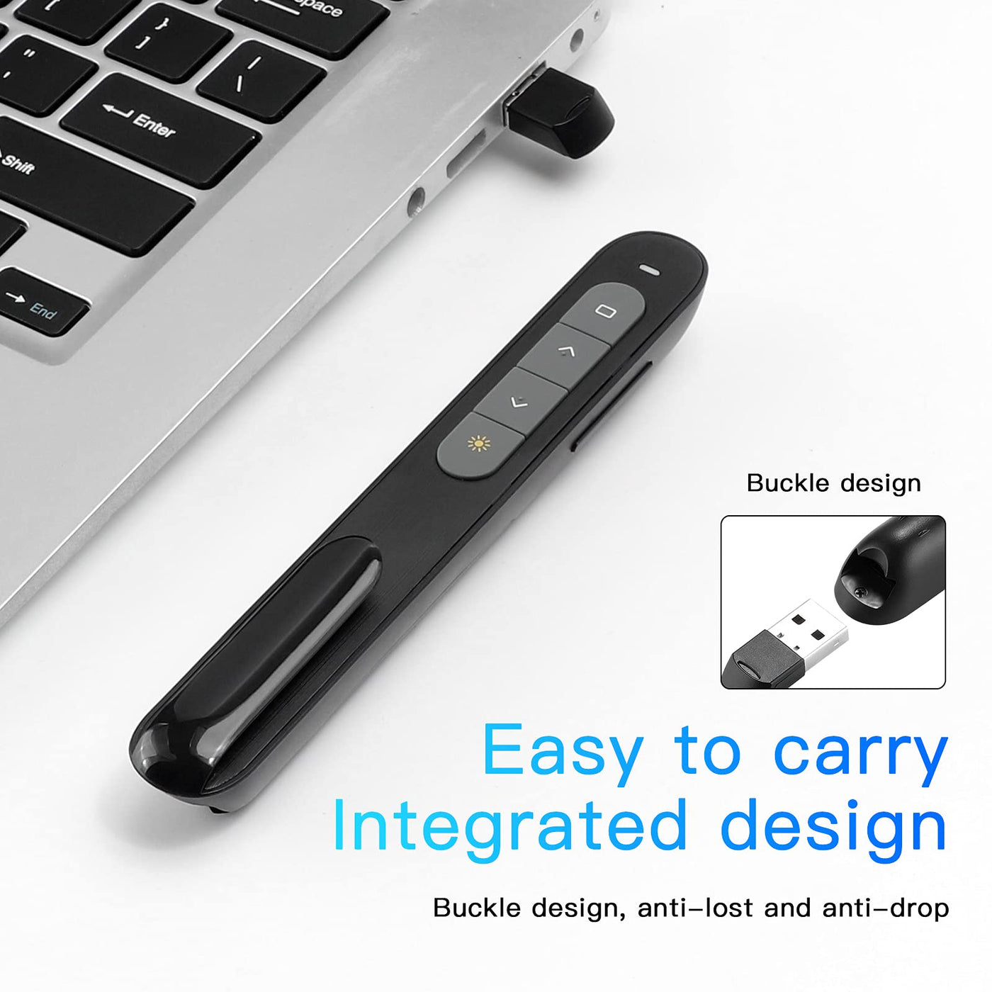 BYEASY Clicker Per Presentazioni - Puntatore Laser Verde, Portata 30m, Plug And Play, Per PowerPoint/Keynote/Google Slides