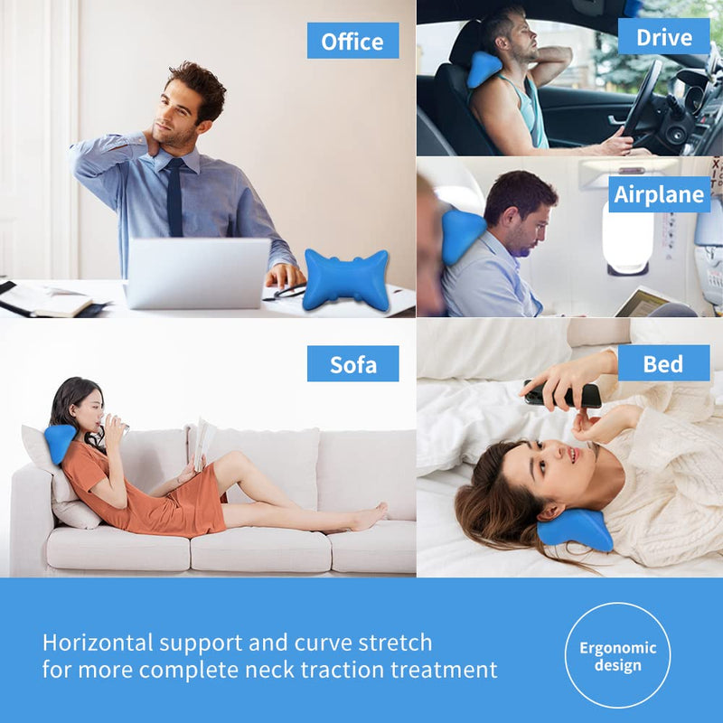 [Australia - AusPower] - Neck Stretcher, FAMILYCRAZY Cervical Traction for Neck Pain Relief, Cervical Neck Traction Device Pillows for Relieve TMJ Headache Muscle Tension Spine Alignment, Chiropractic Pillow Neck Stretcher Blue 